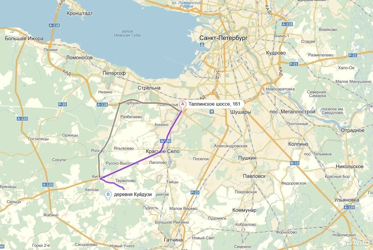 Город Гатчина Ленинградской области на карте
