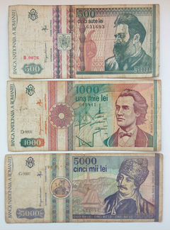 Румыния, 500, 1000, 5000 лей 1993 г