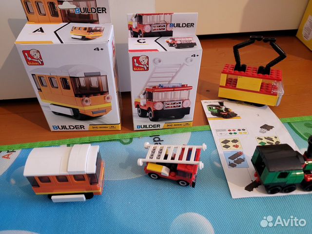 Конструкторы Sluban трамвай, паровоз, пожарная маш