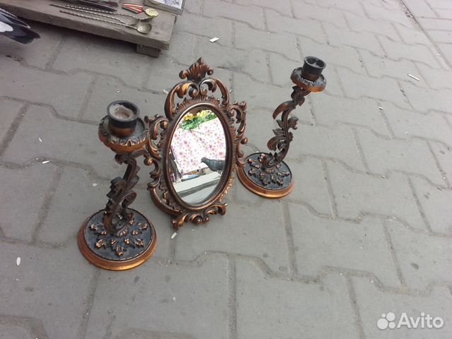 Старое зеркало и подсвечники советские— фотография №1