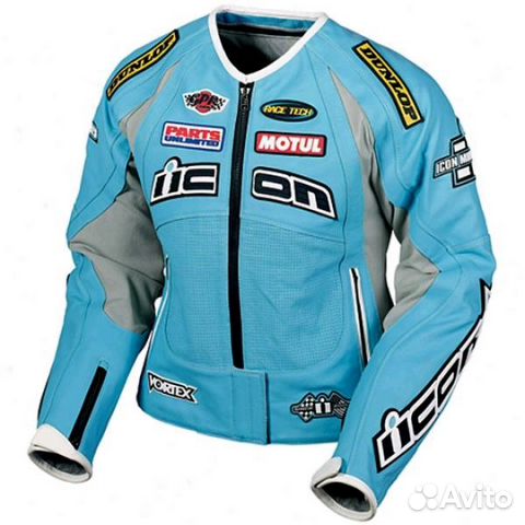 Мотокуртка кожаная Icon blue M