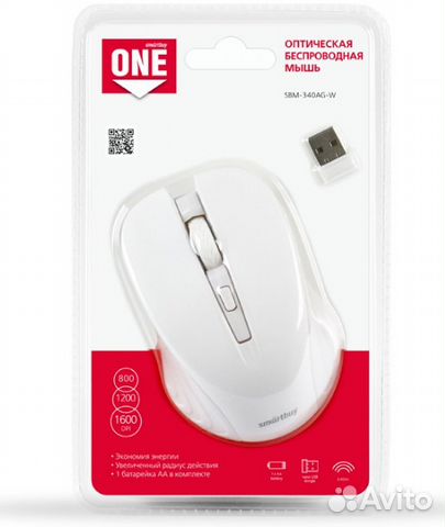 Мышь беспроводная белая Smartbuy One SBM-340AG-W Мышь беспроводная белая Smartbuy One SBM-340AG-W