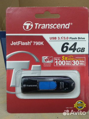 Флешка USB3.1 Transcend 64GB JetFlash 790K Флешка USB3.1 Transcend 64GB JetFlash 790K