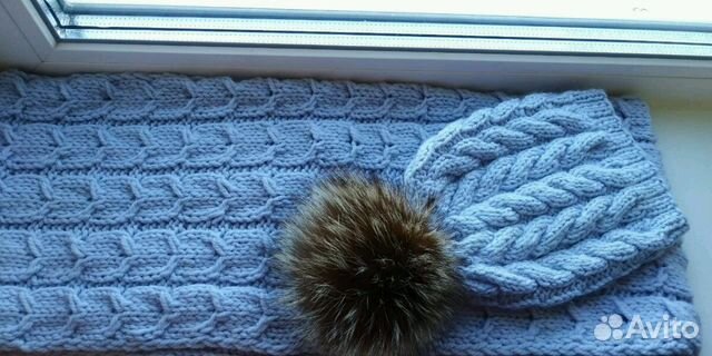 Мериносовая вязаная шапка с помпоном и шарф-снуд