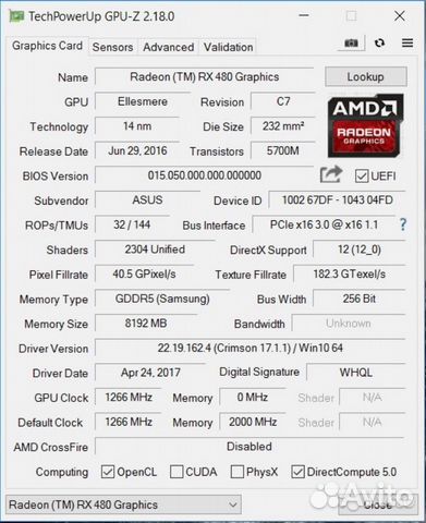 Asus strix RX480-8G-gaming