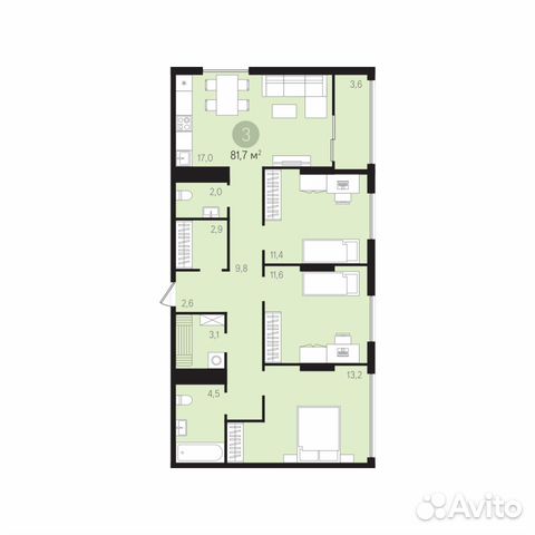3-к квартира, 81.9 м², 9/13 эт. 3-к квартира, 81.9 м², 9/13 эт.