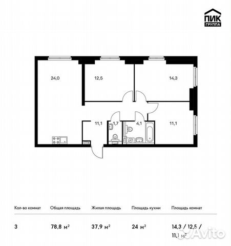 3-к квартира, 78.8 м², 14/33 эт. 3-к квартира, 78.8 м², 14/33 эт.