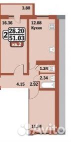 2-к квартира, 51 м², 3/10 эт.