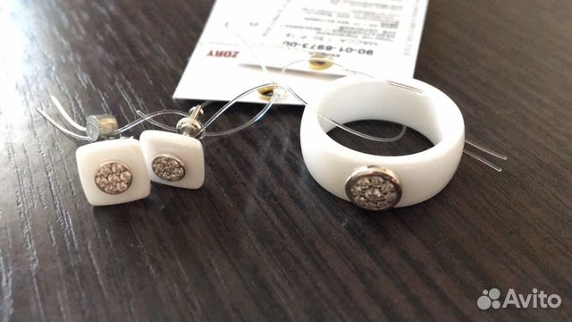 Комплект кольцо и серьги из керамики