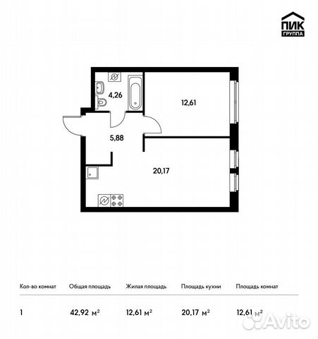 1-к квартира, 42.9 м², 2/11 эт. 1-к квартира, 42.9 м², 2/11 эт.