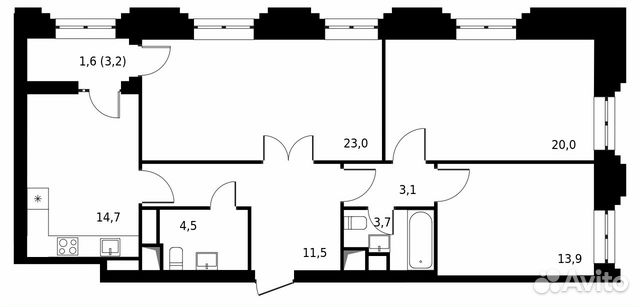 3-к квартира, 96 м², 18/24 эт. 3-к квартира, 96 м², 18/24 эт.