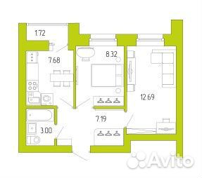 2-к квартира, 39.7 м², 3/8 эт.