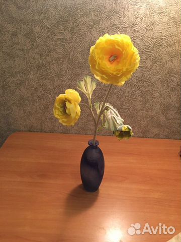 Ваза синее стекло, узкое горлышко