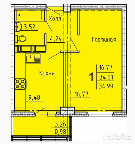 1-к квартира, 35 м², 2/18 эт. 1-к квартира, 35 м², 2/18 эт.