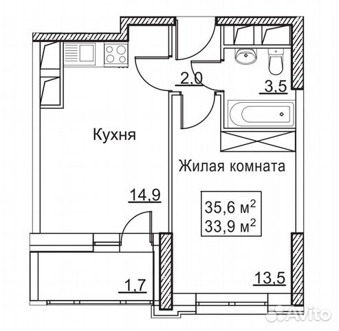 1-к квартира, 35.6 м², 19/22 эт. 1-к квартира, 35.6 м², 19/22 эт.