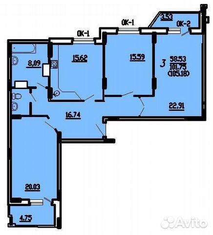 3-к квартира, 105 м², 13/13 эт.