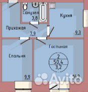 2-к квартира, 50.8 м², 7/10 эт. 2-к квартира, 50.8 м², 7/10 эт.