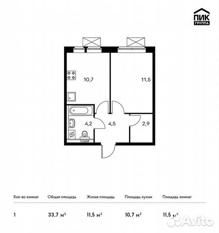 1-к квартира, 33.7 м², 5/14 эт. 1-к квартира, 33.7 м², 5/14 эт.