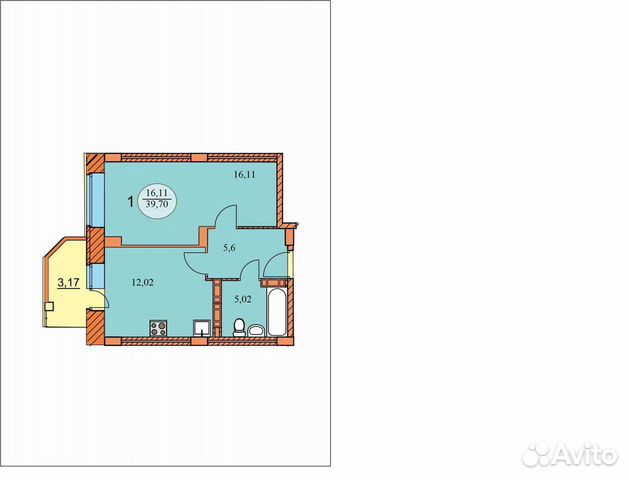 1-к квартира, 40 м², 3/17 эт.