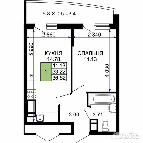 1-к квартира, 36.6 м², 14/24 эт. 1-к квартира, 36.6 м², 14/24 эт.