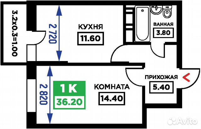 1-к квартира, 36.2 м², 14/19 эт. 1-к квартира, 36.2 м², 14/19 эт.