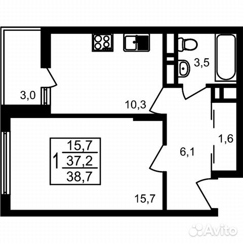 1-к квартира, 38.7 м², 12/17 эт.