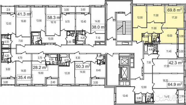 3-к квартира, 69.8 м², 10/25 эт. 3-к квартира, 69.8 м², 10/25 эт.