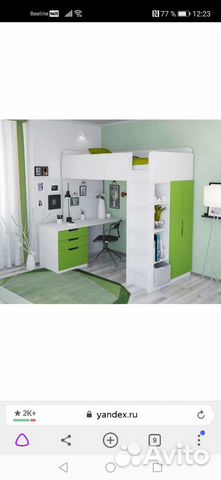 Кровать-чердак Polini Simple с письменным столом и Кровать-чердак Polini Simple с письменным столом и