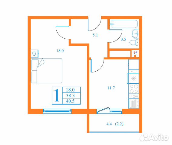 1-к квартира, 40.5 м², 15/17 эт. 1-к квартира, 40.5 м², 15/17 эт.