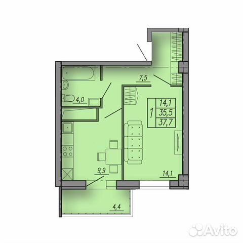 1-к квартира, 35.5 м², 16/16 эт.