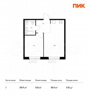 1-к квартира, 39.9 м², 5/33 эт.