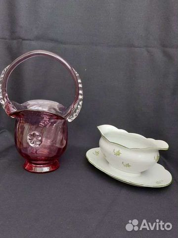 Конфетница цветное стекло СССР и Соусник Reinecke