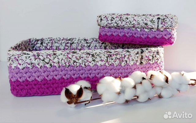Вязаные корзинки из трикотажной пряжи