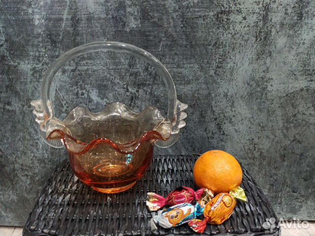 Ваза конфетница из цветного стекла СССР винтаж