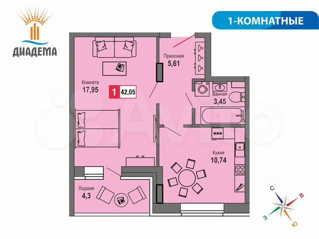 1-к. квартира, 46,1 м², 17/22 эт.