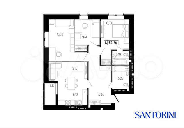 4-к. квартира, 84,2 м², 6/8 эт.