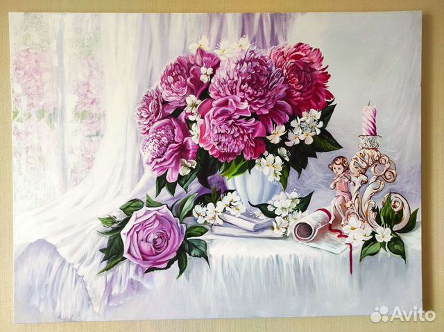 Картина маслом на холсте Пионы