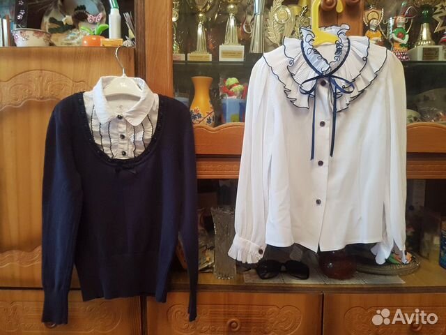 Блузка белая школьная-кофта для девочки р.128-134