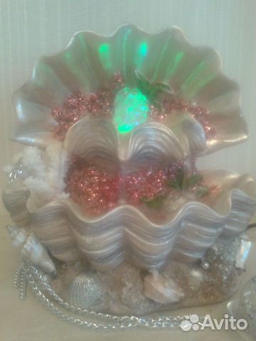 Фонтан настольный с цвет.подсветкой; ракушк,жемчуг