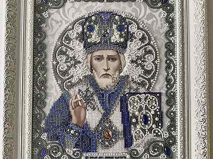 Икона "Святой Николай Чудотворец" бисером