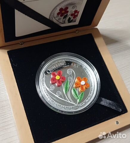 Монета Острова Кука 2016 Квиллинг Цветы Серебро