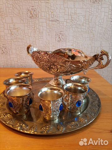 Винтаж: посеребренный коньячный набор на подносе