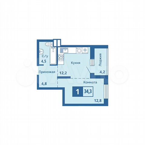 1-к. квартира, 34,3 м², 6/15 эт.