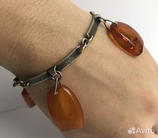 Браслет Серебро 875 СССР янтарь Калининград редкий