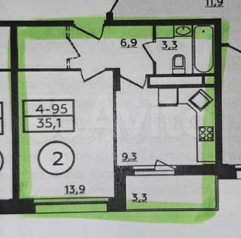 1-к. квартира, 38 м², 4/15 эт.