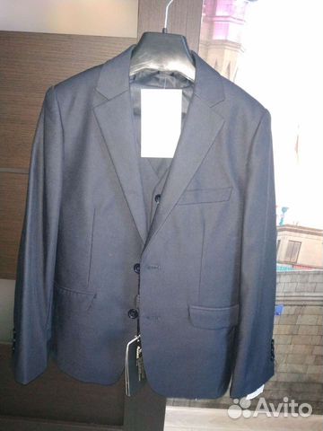 Костюм, тройка, тёмно-синий в школу