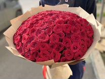 101 роза красного цвета 60см