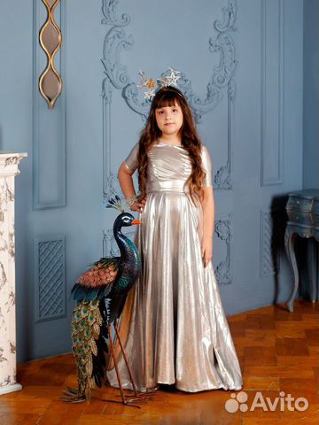 Вечрнее платье в пол для девочки серебряное