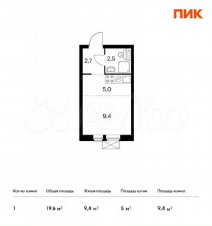 Квартира-студия, 19.6 м², 7/33 эт.