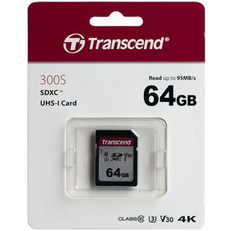 Карта памяти Transcend SD 64GB XC class 10 U3 300S